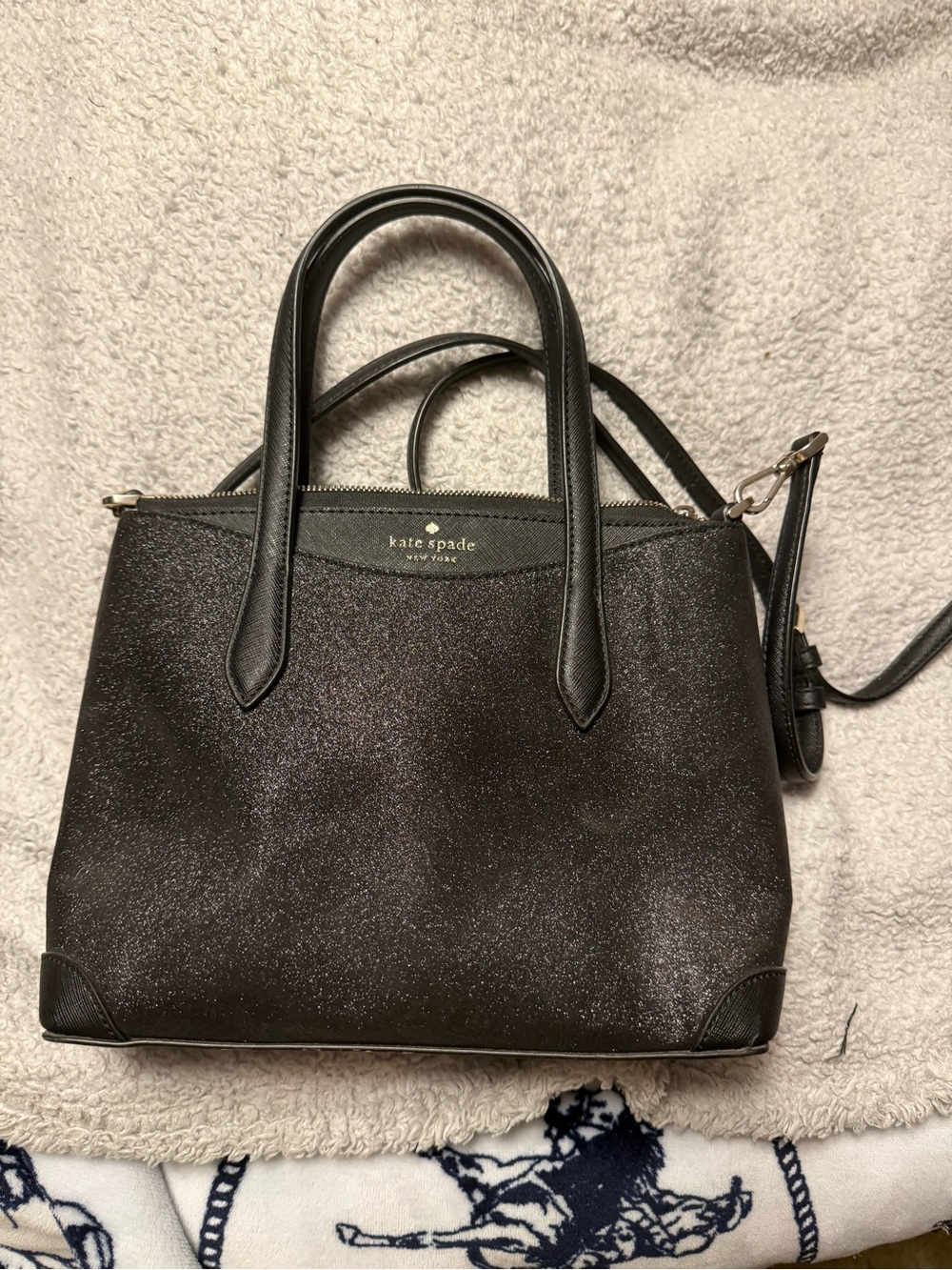 Kate Spade New York Shimmy satchel in black glitter